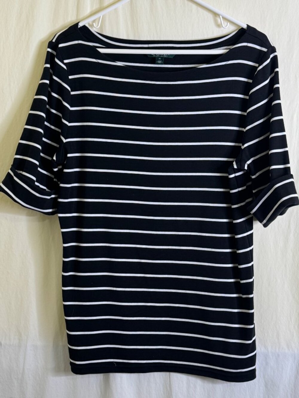 Lauren Ralph Lauren Women's Nautical Top Size XL Black & White Striped